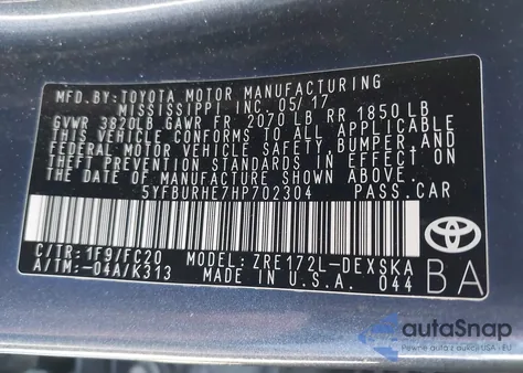 2017 Toyota Corolla Se from USA, damaged, VIN 5YFBURHE7HP702304